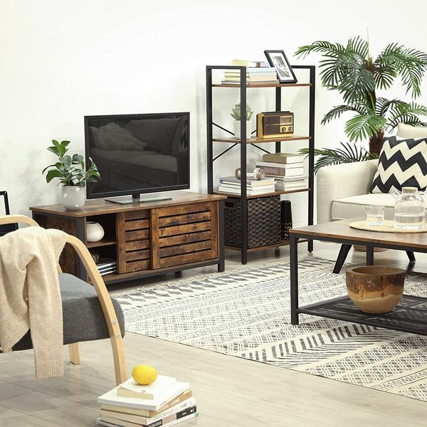 Regał na książki loft 66x120 rustykalny brąz czarna rama półki zdjęcie 5
