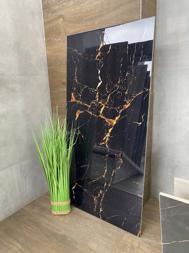 Czarny polerowany gres marmurowy 120x60, złoto-miedziane żyły WYSOKI POŁYSK na Arena.pl