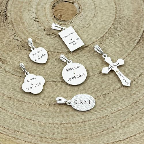 SREBRNY ŁAŃCUSZEK+MEDALIK 925 KOMUNIA CHRZEST ROCZEK DLA DZIEWCZYNKI GRAWER na Arena.pl