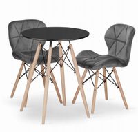 Zestaw mebli 60 czarny stół okrągły + 2 Lago szare krzesła do kuchni