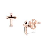 kolczyki krzyżyki na sztyfcie, srebro pozłacane | różowe