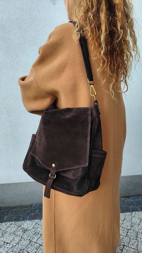 Zamszowa torebka worek skóra brązowa czekoladowa na Arena.pl