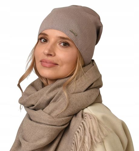 Jesienna CZAPKA damska nakrycie głowy polski producent latte gładka V3 na Arena.pl