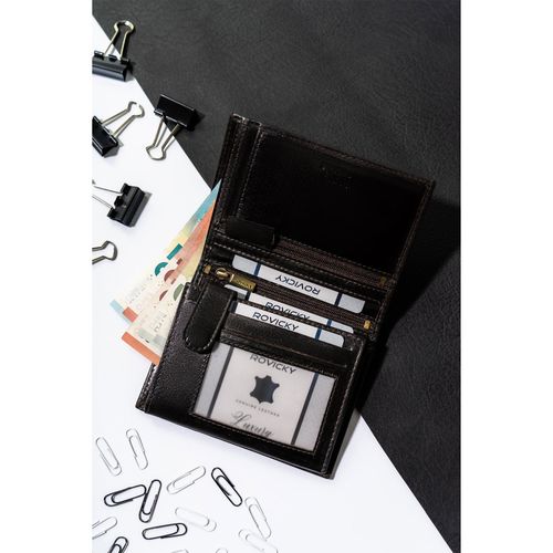 minimalistyczny portfel męski skórzany z portmonetką na suwak - rovicky na Arena.pl