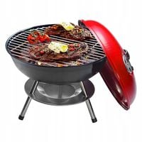 GRILL WĘGLOWY OGRODOWY ZAMYKANY OKRĄGŁY Z POKRYWĄ I POPIELNIKIEM SOLIDNY