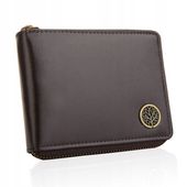 BETLEWSKI Skórzany portfel męski na suwak ochrona kart RFID