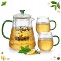 DZBANEK DO HERBATY SZKLANY 1 L Z ZAPARZACZEM +2 SZKLANKI 330ml ZIELONE UCHO