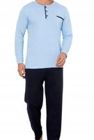 Piżama męska na prezent długi rękaw długie spodnie bawełniana M błękitna