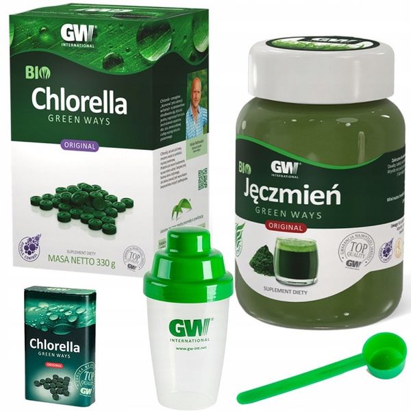 Green Ways BIO Chlorella 330g (1320 tabletek) + BIO Jęczmień 300g + dodatki zdjęcie 1