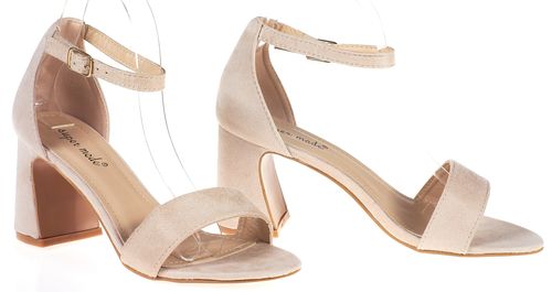 Sandały zamszowe na słupku 7,5 cm. piętka pasek beżowe Rozmiar obuwia - 41 na Arena.pl