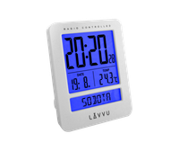 LAVVU Budzik cyfrowy sterowany sygnałem radiowym Duo White z językiem polskim