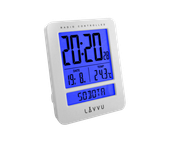 LAVVU Budzik cyfrowy sterowany sygnałem radiowym Duo White z językiem polskim