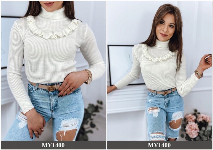 PRĄŻKOWANY SWETER DAMSKI GOLF KOLORY ox128 UNI zdjęcie 4