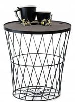 STOLIK KAWOWY METALOWY KOSZ DRUCIANY Z POKRYWĄ OKRĄGŁY CZARNY OZDOBNY