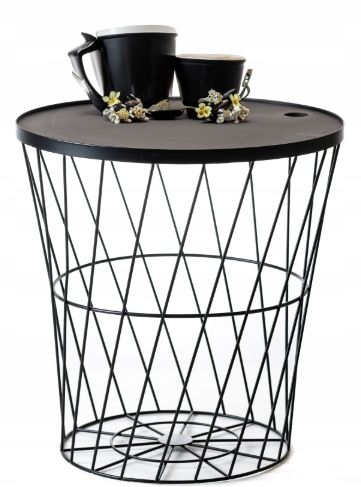 STOLIK KAWOWY METALOWY KOSZ DRUCIANY Z POKRYWĄ OKRĄGŁY CZARNY OZDOBNY na Arena.pl