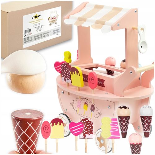 Lodziarnia drewniana dla dzieci zabawka wózek na kółkach lody gałki patyku na Arena.pl