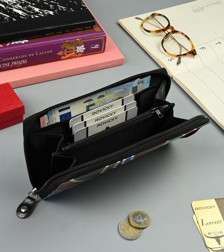 portfel damski w typie piórnika ze zdobioną fakturą, skóra naturalna na Arena.pl