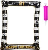 Ramka Dmuchana do Fotobudki 21 Urodziny Czarna Złota Duża z Pompką PCW