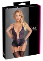 cottelli lingerie body koronkowe fiolet xl z paskami do pończoch