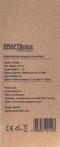 Kompresor akumulatorowy 0,2-10,3 bar KD5534 na Arena.pl