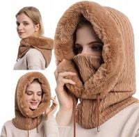 KOMINIARKA DAMSKA CZAPKA KOMIN Z FUTERKIEM CIEPŁA JEDNOCZĘŚCIOWA NA