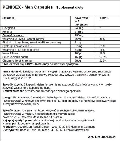 Supl.diety-Penisex - Men Capsules, 40 Capsules zdjęcie 3