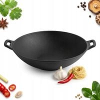 WOK ŻELIWNY PATELNIA CZARNA DO SMAŻENIA I DUSZENIA Ø36 CM SOLIDNY ODLEW