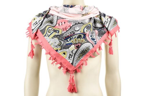 Jasno - Różowa Duża Ludowa Chusta Z Frędzlami Modna Folk Wzory Apaszka B36 na Arena.pl