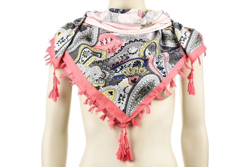 Jasno - Różowa Duża Ludowa Chusta Z Frędzlami Modna Folk Wzory Apaszka B36 zdjęcie 4