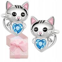 KOLCZYKI DLA DZIEWCZYNKI KOTKI NIEBIESKA CYRKONIA SREBRO 925 SZTYFT SERCE