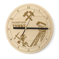 ZEGAR DREWNIANY ŚCIENNY z GRAWEREM PREZENT dla GÓRNIKA ŚWIĘTO BARBÓRKI