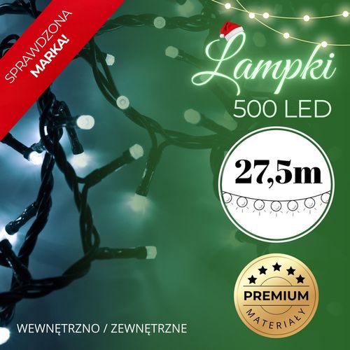 Lampki choinkowe 500 led zimne białe 27,5 m oświetlenie IP44 na Arena.pl