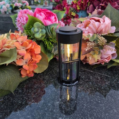 ZNICZ SOLARNY LED LAMPION NA GRÓB STATUETKA NA CMENTARZ Z KRZYŻEM na Arena.pl