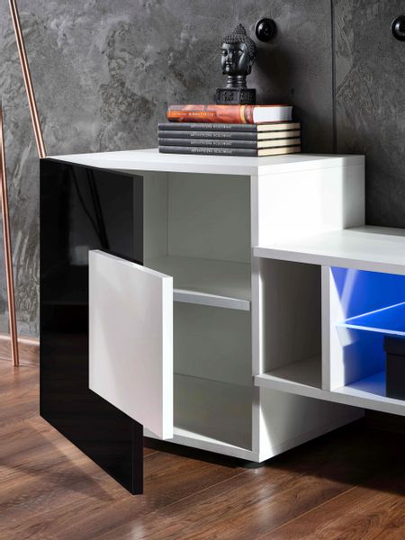 Pan Igiełka Meblościanka LED RGB + Pilot Czarny Biały Dąb Wotan  Salon zdjęcie 12