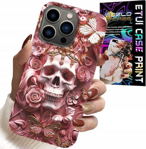 ETUI DO IPHONE 16 PRO MAX - KOBIECE, MODNE WZORY, CZASZKA W RÓŻE na Arena.pl