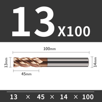 Frez TiSiN 4 ostrza Z-4 do stali nierdzewnej do 55HRC Roz. Ø13x45x14Dx100L