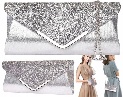 Kopertówka Torebka Wieczorowa Srebrna Wizytowa na Arena.pl