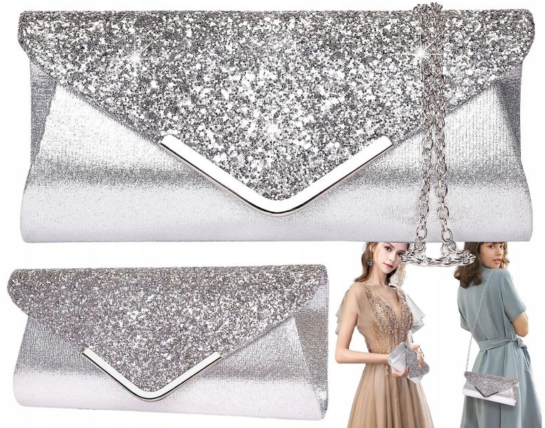 Kopertówka Torebka Wieczorowa Srebrna Wizytowa zdjęcie 4