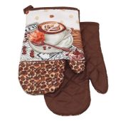 Rękawice kuchenne 18x27 z magnesem 2 szt. brązowe wzór ziarna kawy