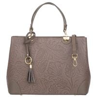 VERA PELLE torebka skórzana elegancka sztywna z paskiem V541 taupe