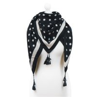 Piękna chustka z frędzlami w groszki czarna 20