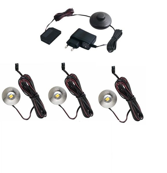 Zestaw podświetlenie mebli 3 x oprawa LED Iris 12V DC biała ciepła zdjęcie 1