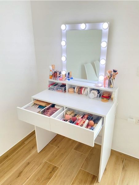 Toaletka biała lustro kosmetyczna oświetlenie 9 LED zdjęcie 7