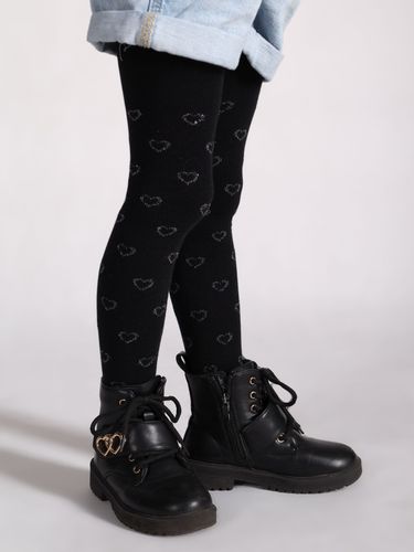 Rajstopy dziewczęce z lurexem serca czarne 140-146 YOCLUB na Arena.pl