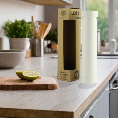 RĘCZNY MŁYNEK DO MIELENIA SOLI PIEPRZU PRZYPRAW BIAŁY DREWNIANY 24,5 CM na Arena.pl