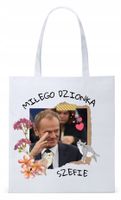 Donald Tusk Platforma Torba Eco Biała Shopper Z Nadrukiem Ze Zdjęciem