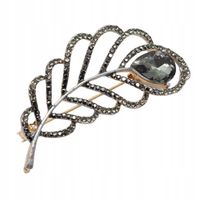 Piękna broszka z cyrkoniami piórko 6cm szary