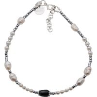 Bransoletka na nogę - Perły białe, czarne, hematyt i srebro