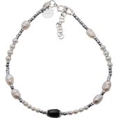 Bransoletka na nogę - Perły białe, czarne, hematyt i srebro