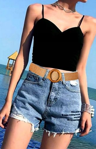 Pasek Elastyczny Słomiany Szeroki Klamra Okrągła na Arena.pl